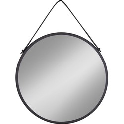 Trapani Mirror - Mirror with black steel frame and PU strap Ã˜60 cm