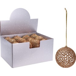 Kerstboomversiering gouden draad kerstballen met glitters 9 cm - Kerstbal
