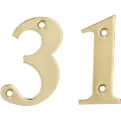 AMIG Huisnummer 31 - massief messing - 10cm - incl. bijpassende schroeven - gepolijst - goudkleur - Huisnummers