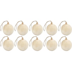 10x Kerstballen hangdecoraties van licht hout 6,4 cm - Kerstbal