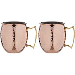 2x Koperen Moscow Mule beker/glas met handvat 450 ml - Cocktailglazen