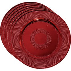 Set van 6x stuks kerstdiner onderborden rond rood glimmend 33 cm - Onderborden