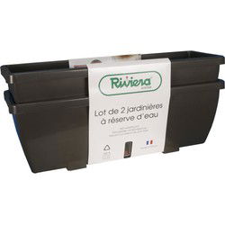RIVIERA EVA bloembak - Set van 2 plantenbakken - Kunststof - 57 cm - Grijs