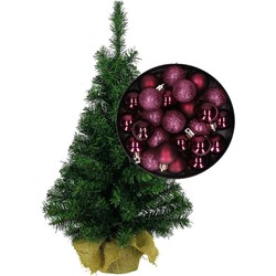 Mini kerstboom/kunst kerstboom H45 cm inclusief kerstballen aubergine paars - Kunstkerstboom