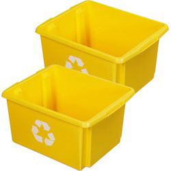 Sunware opslagbox - 2x - geel - 32 liter - 45 x 36 x 24 cm - kunststof - Opbergbox
