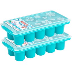 2x stuks Trays met dikke ronde blokken ijsblokjes/ijsklontjes vormpjes 10 vakjes kunststof blauw - IJsblokjesvormen