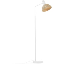 Kave Home - Vloerlamp Damila in metaal wit en rotan met natuurlijke finish