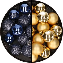 36x stuks kunststof kerstballen donkerblauw en goud 3 en 4 cm - Kerstbal