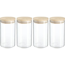 4x stuks voorraadbussen/voorraadpotten 1L glas met houten deksel - Voorraadpot