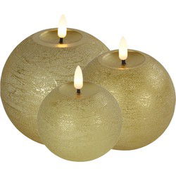 LED bolkaarsen/kaarsen - set van 3x st - goud - warm wit licht - LED kaarsen