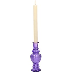 Kaarsen kandelaar Venice - gekleurd glas - ribbel paars - D5,7 x H15 cm - kaars kandelaars
