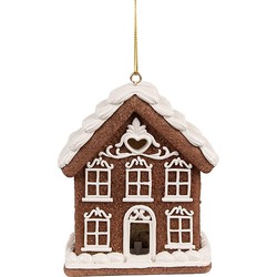 Clayre & Eef Kersthanger met LED Gingerbread house 9x6x10 cm Bruin Kunststof