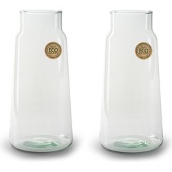 Set van 2x stuks bloemenvazen - Eco glas transparant - H30 x D14.5 cm - Vazen