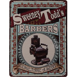 Clayre & Eef Tekstbord  25x33 cm Rood Bruin Ijzer Barbers Wandbord