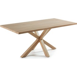 Kave Home - Argo tafel afgewerkt in naturel melamine en stalen poten met houteffect 160 x 100 cm