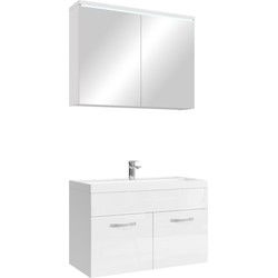 Badplaats Badkamermeubel Set Paso 02 80 x 40 cm - Wit Hoogglans - Badmeubel met Wastafel en Spiegelkast