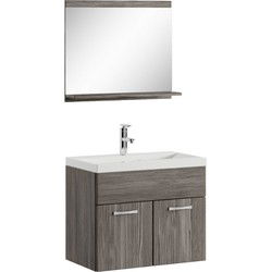 Badplaats Badkamermeubel Montreal Set 02 60 x 35 cm - Grijs Eiken - Badmeubel met Spiegel