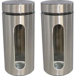 2x stuks voedsel bewaren keuken voorraad pot - zilver metaal - deksel - 1300 ml - Voorraadpot