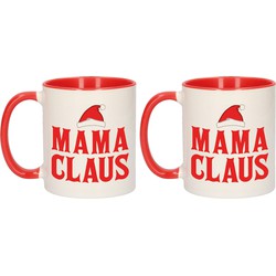 Set van 2x stuks mama Claus cadeau mokken/bekers moeder rood Kerstmis 300 ml - Bekers
