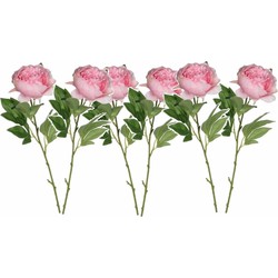 6x stuks mica roze kunst pioenrozen/roos kunstbloemen 76 cm decoraties - Kunstbloemen