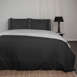 Superieur Dekbedovertrek Twin Face – Zwart  / Lichtgrijs - 100% Katoen - 140x200/220cm Eenpersoons – Stoere lichtgijze met zwart dekbedset – adembenemend in uitstraling – optimaal ventilerend en ademend