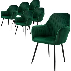 Set van 3 eetkamerstoelen met rugleuning & armleuning 2x groen met fluwelen bekleding en metalen poten ML design