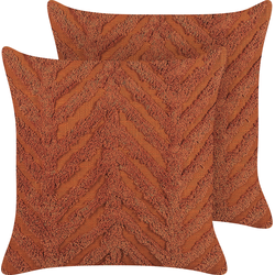 LEWISIA  - Sierkussen set van 2 - Oranje - 45 x 45 cm - Katoen