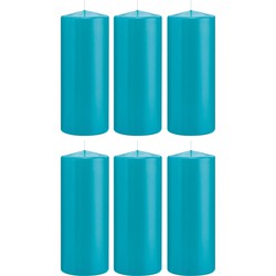 6x Kaarsen turquoise blauw 8 x 20 cm 119 branduren sfeerkaarsen - Stompkaarsen