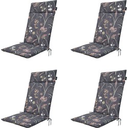 Madison -  Tuinstoelkussen Hoge Rug Donna grey canvas eco+ - Ca. 120x50 cm - Set van 4
