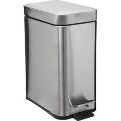 5Five Prullenbak/pedaalemmer zilver rvs metaal - 5 liter - 14x29x30 cm - Pedaalemmers