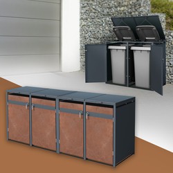 Afvalbox voor 4 bakken tot 240L 264x80x116,3 cm antraciet/roest-look staal ML design