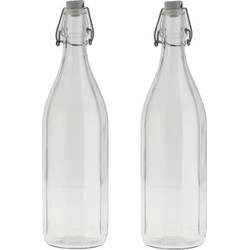 2x Stuks glazen fles transparant met beugeldop 1000 ml - Drinkflessen