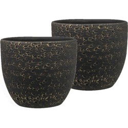 Ter Steege Plantenpot/Bloempot Lava Stone - 2x - zwart - D29 x H26 cm - Plantenpotten