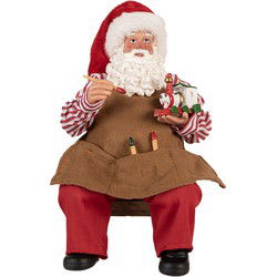 Clayre & Eef Kerstdecoratie Beeld Kerstman Rood Textiel
