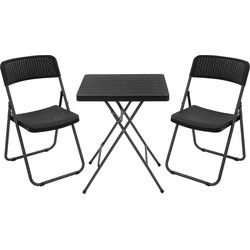 3-delige opvouwbare balkonmeubelset, zwart, staal & rotanlook, tuinmeubels