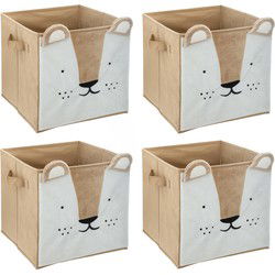 Atmosphera Opbergmand/kastmand leeuw - 4x - voor kinderen - karton/kunststof - bruin - 30 x 30 cm - Opbergmanden