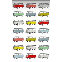 ESTAhome XXL behang vintage transporters geel, blauw, grijs, rood en groen - 50 x 900 cm - 158713