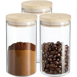 3x stuks voorraadbussen/voorraadpotten 1L glas met houten deksel - Voorraadpot