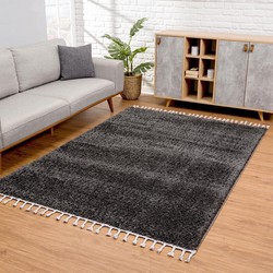 Calidia Hoogpolig Zwart vloerkleed - Effen Uni - 200 X 290 CM