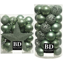 70x stuks kunststof kerstballen met ster piek salie groen mix - Kerstbal