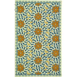 Safavieh Traditioneel Indoor Hand Getuft Vloerkleed, Chelsea Collectie, HK150, in Ivoor & Blauw, 84 X 145 cm