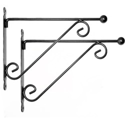 Set van 2x stuks muurhaken met dubbele sierkrul 39 x 31 cm - metaal - hanging basket haak - Plantenbakhaken