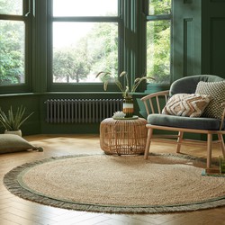 Rond Kader vloerkleed - Kahana - Kader - Jute - Groen - 180 CM ROND