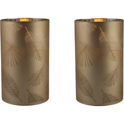 3x stuks luxe led kaarsen in goud bladeren glas D7 x H12,5 cm - LED kaarsen