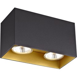 BABAR Plafondlicht zwart / goud vierkant 2xGU10 excl (max 50W)