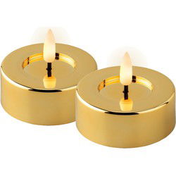Lumineo LED theelichtjes - 2x st - metallic goud - D7 x H3 cm - LED kaarsen