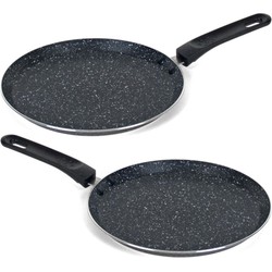 Set van 2x stuks zwarte aluminium pannenkoekenpan voor alle hittebronnen 24 cm - Koekenpannen