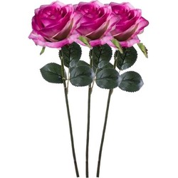 3 x Kunstbloemen steelbloem paars/roze roos Simone 45 cm - Kunstbloemen