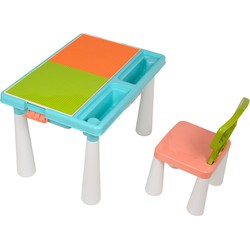 Decopatent® - Kindertafel met 1 Stoel - Speeltafel met bouwplaat (Voor Lego® blokken) en vlakke kant - 2 Vakken - 515 Bouwstenen
