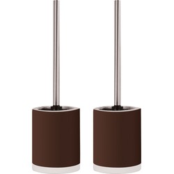 MSV Shine Toilet/wc-borstel houder - 2x - keramiek/metaal - donkerbruin - 38 cm - Toiletborstels